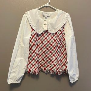 Anthropologie Layered Collar Blouse Vest Set